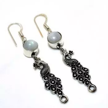 Ювелирные серьги ручной работы с радужным лунным камнем 925 пробы, посеребренные, 1,89 дюйма