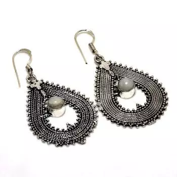 Ювелирные серьги ручной работы с радужным лунным камнем 925 пробы, посеребренные, 2,08 дюйма