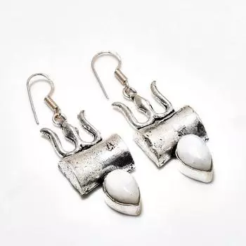 Ювелирные серьги ручной работы с радужным лунным камнем, посеребренные 925 пробы, 2,08 дюйма