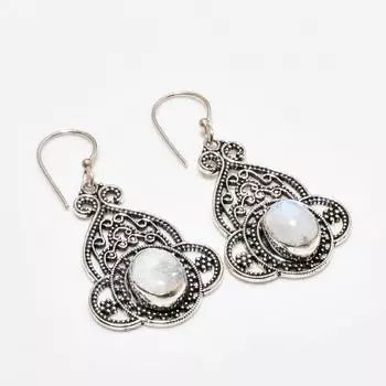 Ювелирные серьги ручной работы с радужным лунным камнем, посеребренные 925 пробы, 1,89 дюйма