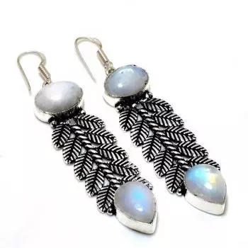 Ювелирные серьги ручной работы с радужным лунным камнем 925 пробы, посеребренные, 2,84 дюйма