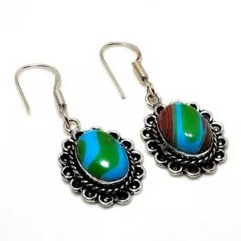 Ювелирные серьги ручной работы с радужным кальцием 925 пробы, посеребренные, 1,70 дюйма