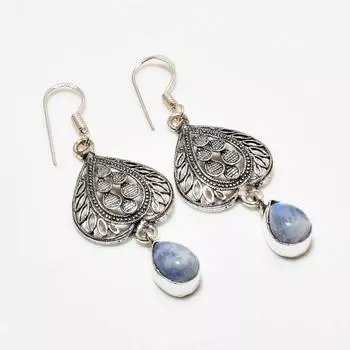 Ювелирные серьги ручной работы с радужным лунным камнем, посеребренные 925 пробы, 2,27 дюйма