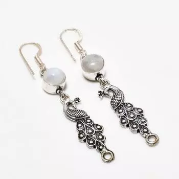 Ювелирные серьги ручной работы с радужным лунным камнем, посеребренные 925 пробы, 2,38 дюйма