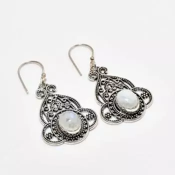 Ювелирные серьги ручной работы с радужным лунным камнем, посеребренные 925 пробы, 1,51 дюйма