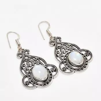 Ювелирные серьги ручной работы с радужным лунным камнем, посеребренные 925 пробы, 2,00 дюйма