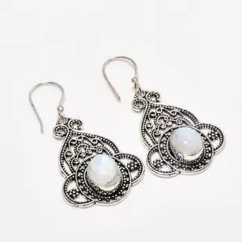 Ювелирные серьги ручной работы с радужным лунным камнем, посеребренные 925 пробы, 1,89 дюйма