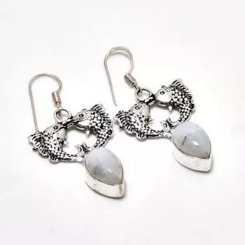 Ювелирные серьги ручной работы с радужным лунным камнем, посеребренные 925 пробы, 1,70 дюйма