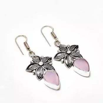 Ювелирные серьги ручной работы с розовым халцедоном, посеребренные 925 пробы, 1,89 дюйма