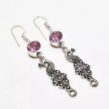 Ювелирные серьги ручной работы с розовым кунцитом, посеребренные 925 пробы, 2,38 дюйма