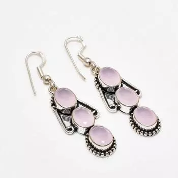 Ювелирные серьги ручной работы с розовым халцедоном, посеребренные 925 пробы, 2,00 дюйма