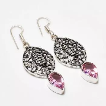 Ювелирные серьги ручной работы с розовым кунцитом, посеребренные 925 пробы, 2,08 дюйма