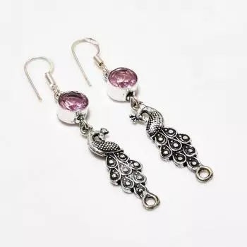 Ювелирные серьги ручной работы с розовым кунцитом, посеребренные 925 пробы, 2,38 дюйма