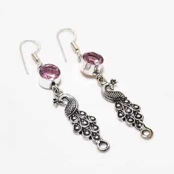 Ювелирные серьги ручной работы с розовым кунцитом, посеребренные 925 пробы, 2,38 дюйма