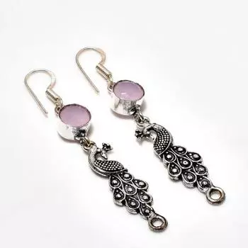 Ювелирные серьги ручной работы с розовым халцедоном, посеребренные 925 пробы, 2,38 дюйма