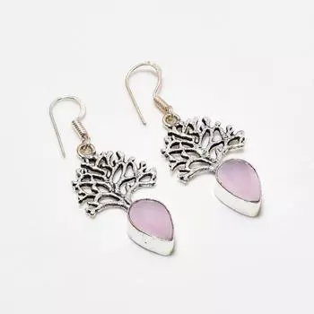 Ювелирные серьги ручной работы с розовым халцедоном, посеребренные 925 пробы, 1,89 дюйма