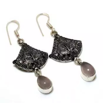 Ювелирные серьги ручной работы с розовым кварцем 925 пробы, посеребренные, 2,08 дюйма