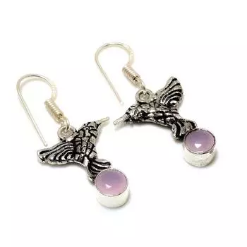 Ювелирные серьги ручной работы с розовым халцедоном 925 пробы, посеребренные, 1,32 дюйма