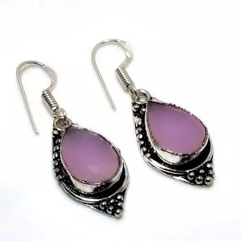 Ювелирные серьги ручной работы с розовым халцедоном 925 пробы, посеребренные, 1,51 дюйма