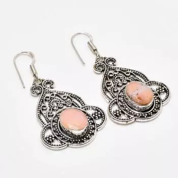 Ювелирные серьги ручной работы с розовым опалом, посеребренные 925 пробы, 1,89 дюйма