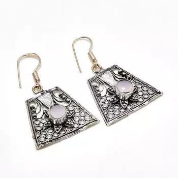 Ювелирные серьги ручной работы с розовым халцедоном, посеребренные 925 пробы, 1,51 дюйма