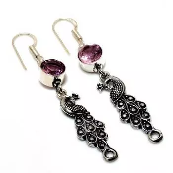 Ювелирные серьги ручной работы с розовым кунцитом 925 пробы, посеребренные, 2,38 дюйма