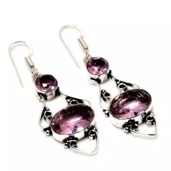 Ювелирные серьги ручной работы с розовым кунцитом 925 пробы, посеребренные, 1,89 дюйма