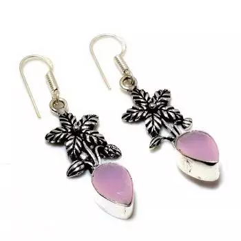 Ювелирные серьги ручной работы с розовым халцедоном 925 пробы, посеребренные, 1,89 дюйма