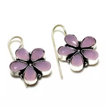 Ювелирные серьги ручной работы с розовым халцедоном 925 пробы, посеребренные, 1,13 дюйма