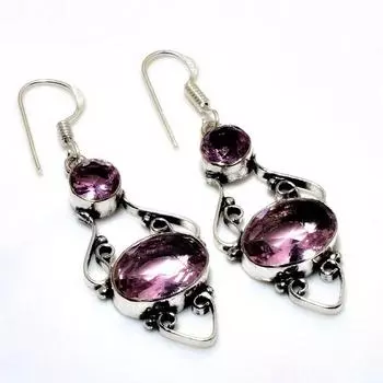 Ювелирные серьги ручной работы с розовым кунцитом 925 пробы, посеребренные, 1,89 дюйма