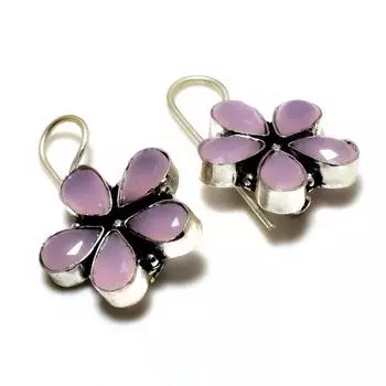 Ювелирные серьги ручной работы с розовым халцедоном 925 пробы, посеребренные, 1,13 дюйма