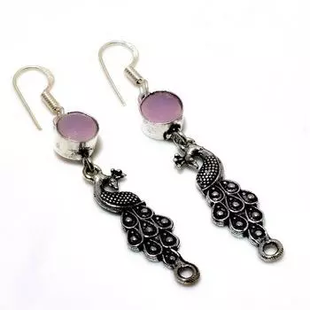 Ювелирные серьги ручной работы с розовым халцедоном 925 пробы, посеребренные, 2,38 дюйма