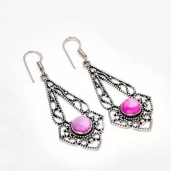 Ювелирные серьги ручной работы с розовым лунным камнем, посеребренные 925 пробы, 2,27 дюйма
