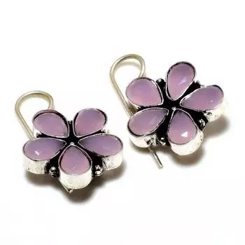 Ювелирные серьги ручной работы с розовым халцедоном 925 пробы, посеребренные, 1,13 дюйма