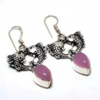 Ювелирные серьги ручной работы с розовым халцедоном 925 пробы, посеребренные, 1,70 дюйма