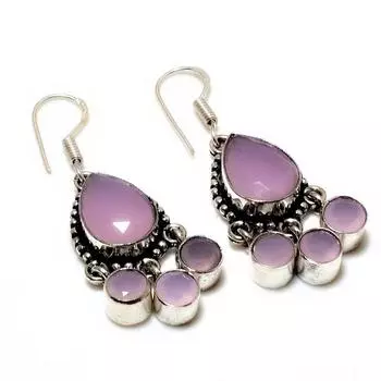 Ювелирные серьги ручной работы с розовым халцедоном 925 пробы, посеребренные, 1,70 дюйма