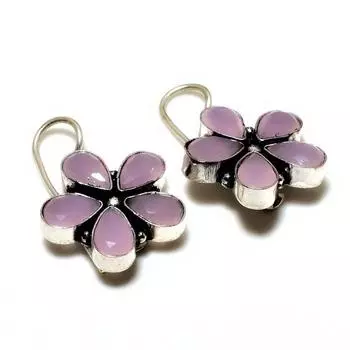 Ювелирные серьги ручной работы с розовым халцедоном 925 пробы, посеребренные, 1,13 дюйма