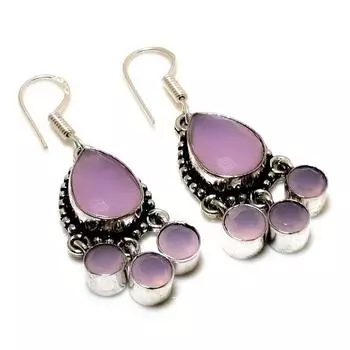 Ювелирные серьги ручной работы с розовым халцедоном 925 пробы, посеребренные, 1,70 дюйма