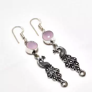 Ювелирные серьги ручной работы с розовым халцедоном, посеребренные 925 пробы, 2,46 дюйма