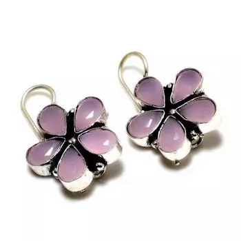 Ювелирные серьги ручной работы с розовым халцедоном 925 пробы, посеребренные, 1,13 дюйма