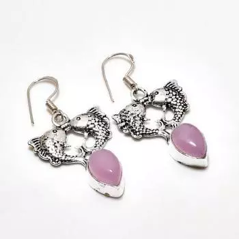 Ювелирные серьги ручной работы с розовым халцедоном, посеребренные 925 пробы, 1,70 дюйма