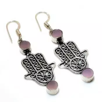 Ювелирные серьги ручной работы с розовым халцедоном 925 пробы, посеребренные, 2,08 дюйма