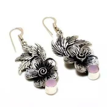 Ювелирные серьги ручной работы с розовым халцедоном, посеребренные, 925 пробы, 2,00 дюйма