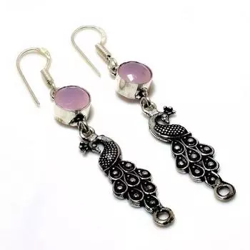 Ювелирные серьги ручной работы с розовым халцедоном 925 пробы, посеребренные, 2,38 дюйма