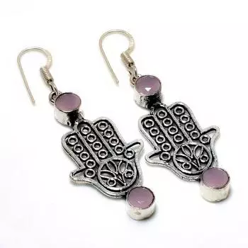 Ювелирные серьги ручной работы с розовым халцедоном 925 пробы, посеребренные, 2,08 дюйма