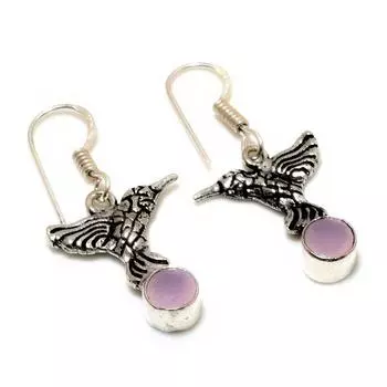 Ювелирные серьги ручной работы с розовым халцедоном 925 пробы, посеребренные, 1,32 дюйма