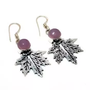 Ювелирные серьги ручной работы с розовым халцедоном 925 пробы, посеребренные, 1,89 дюйма