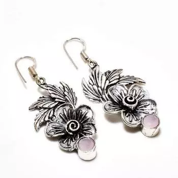 Ювелирные серьги ручной работы с розовым халцедоном, посеребренные 925 пробы, 2,08 дюйма