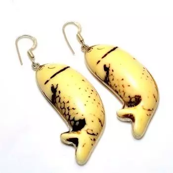 Ювелирные серьги ручной работы с рыбьим агатом 925 пробы, посеребренные, 2,46 дюйма