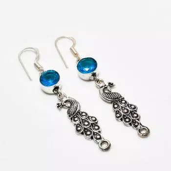 Ювелирные серьги ручной работы с серебряным покрытием 925 пробы, швейцарский голубой топаз, 2,38 дюйма